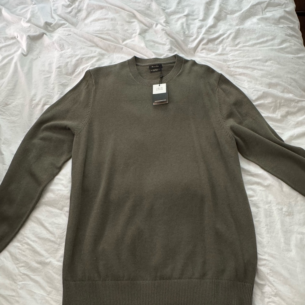Massimo Dutti Green Crewneck Sweater with Ribbed Details Dead Stock